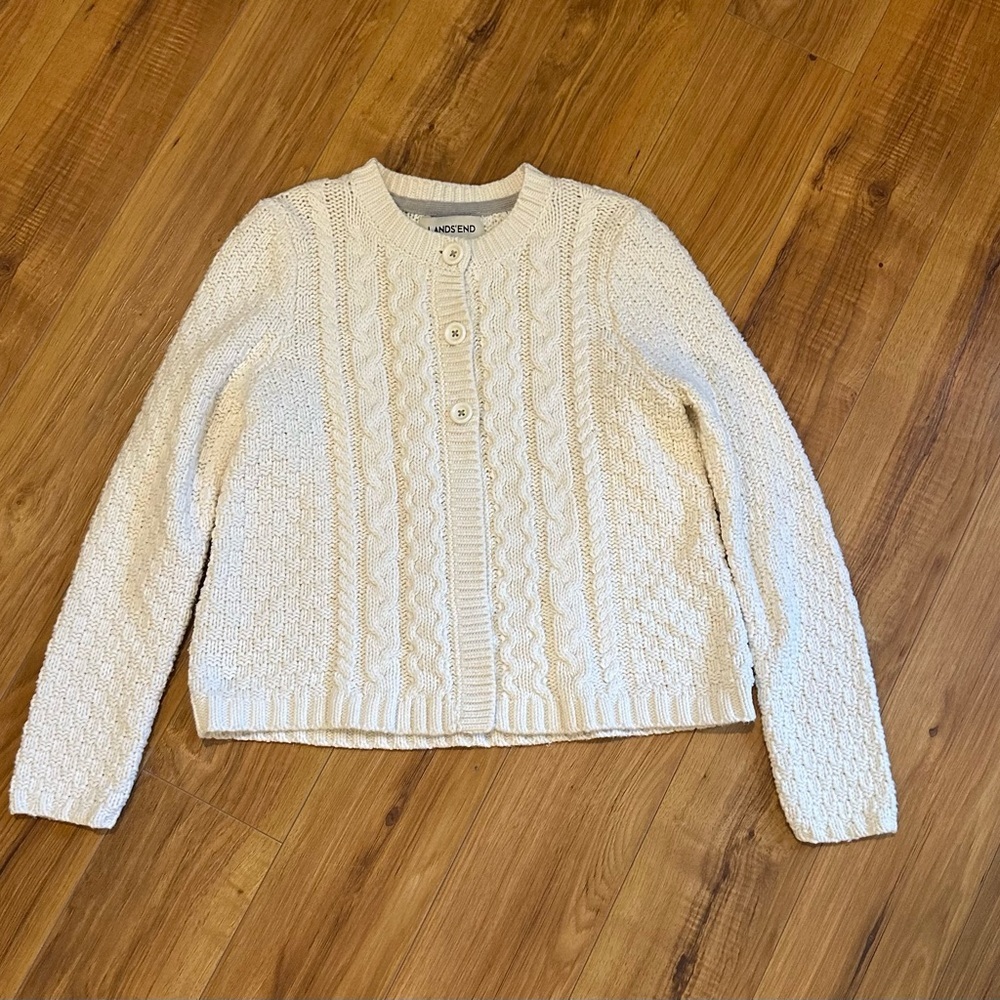 Lands' End Ivory Cable Knit Cardigan
